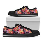 Blossom Peony Skull Pattern Print Black Low Top Sneakers