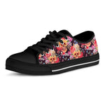 Blossom Peony Skull Pattern Print Black Low Top Sneakers