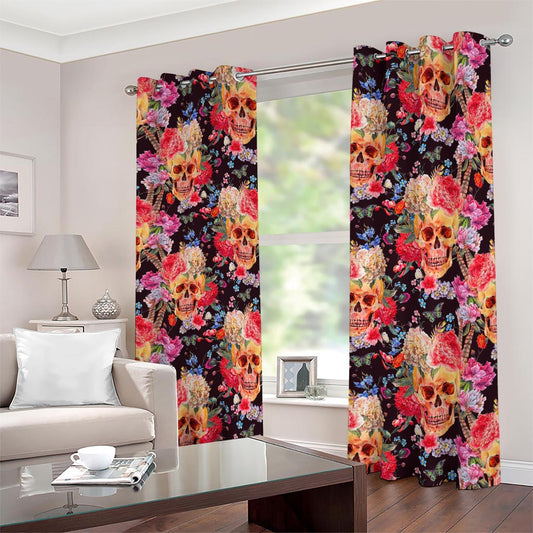 Blossom Peony Skull Pattern Print Blackout Grommet Curtains
