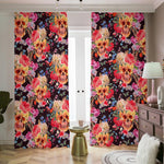 Blossom Peony Skull Pattern Print Blackout Pencil Pleat Curtains