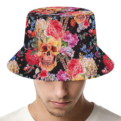 Blossom Peony Skull Pattern Print Bucket Hat
