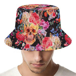 Blossom Peony Skull Pattern Print Bucket Hat