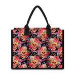 Blossom Peony Skull Pattern Print Canvas Tote Bag