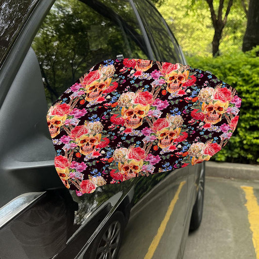 Blossom Peony Skull Pattern Print Car Side Mirror Covers