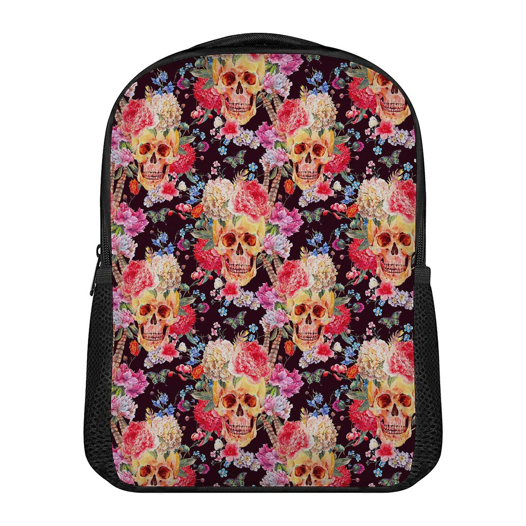 Blossom Peony Skull Pattern Print Casual Backpack