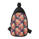 Blossom Peony Skull Pattern Print Chest Bag