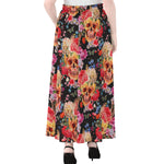 Blossom Peony Skull Pattern Print Chiffon Maxi Skirt