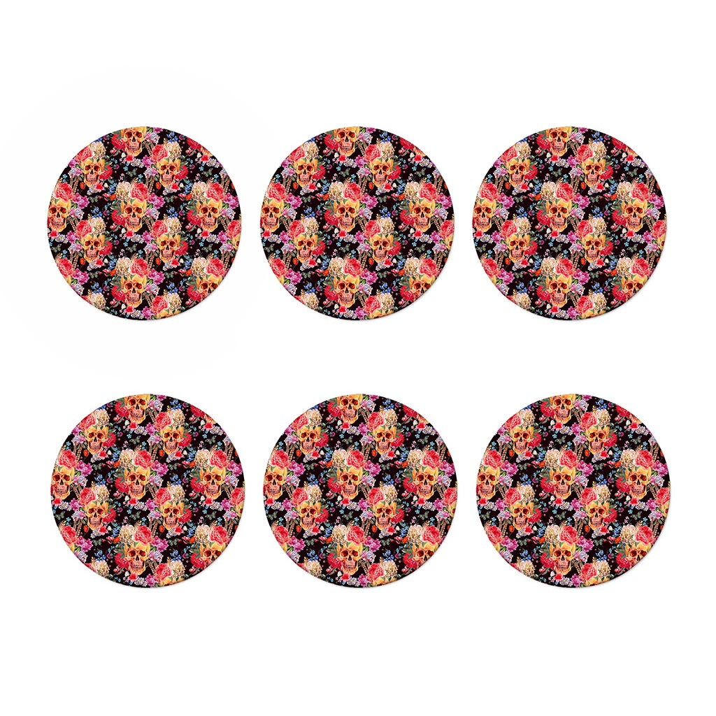 Blossom Peony Skull Pattern Print Coaster Set
