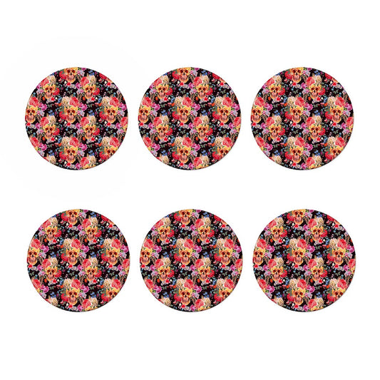Blossom Peony Skull Pattern Print Coaster Set