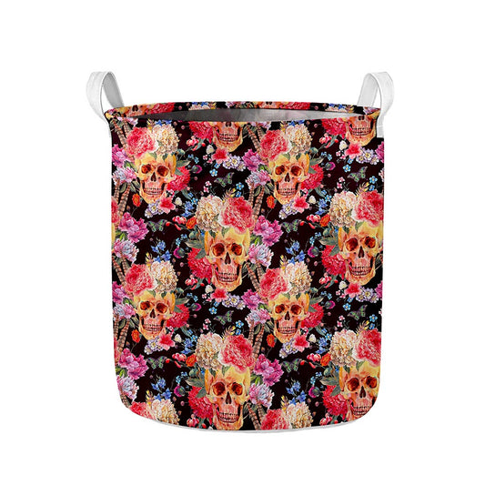 Blossom Peony Skull Pattern Print Collapsible Laundry Basket