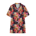 Blossom Peony Skull Pattern Print Cotton Hawaiian Shirt