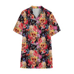 Blossom Peony Skull Pattern Print Cotton Hawaiian Shirt