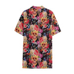 Blossom Peony Skull Pattern Print Cotton Hawaiian Shirt