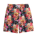 Blossom Peony Skull Pattern Print Cotton Shorts