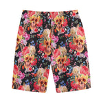 Blossom Peony Skull Pattern Print Cotton Shorts