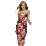 Blossom Peony Skull Pattern Print Cross Back Cami Dress