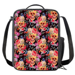 Blossom Peony Skull Pattern Print Crossbody Lunch Bag