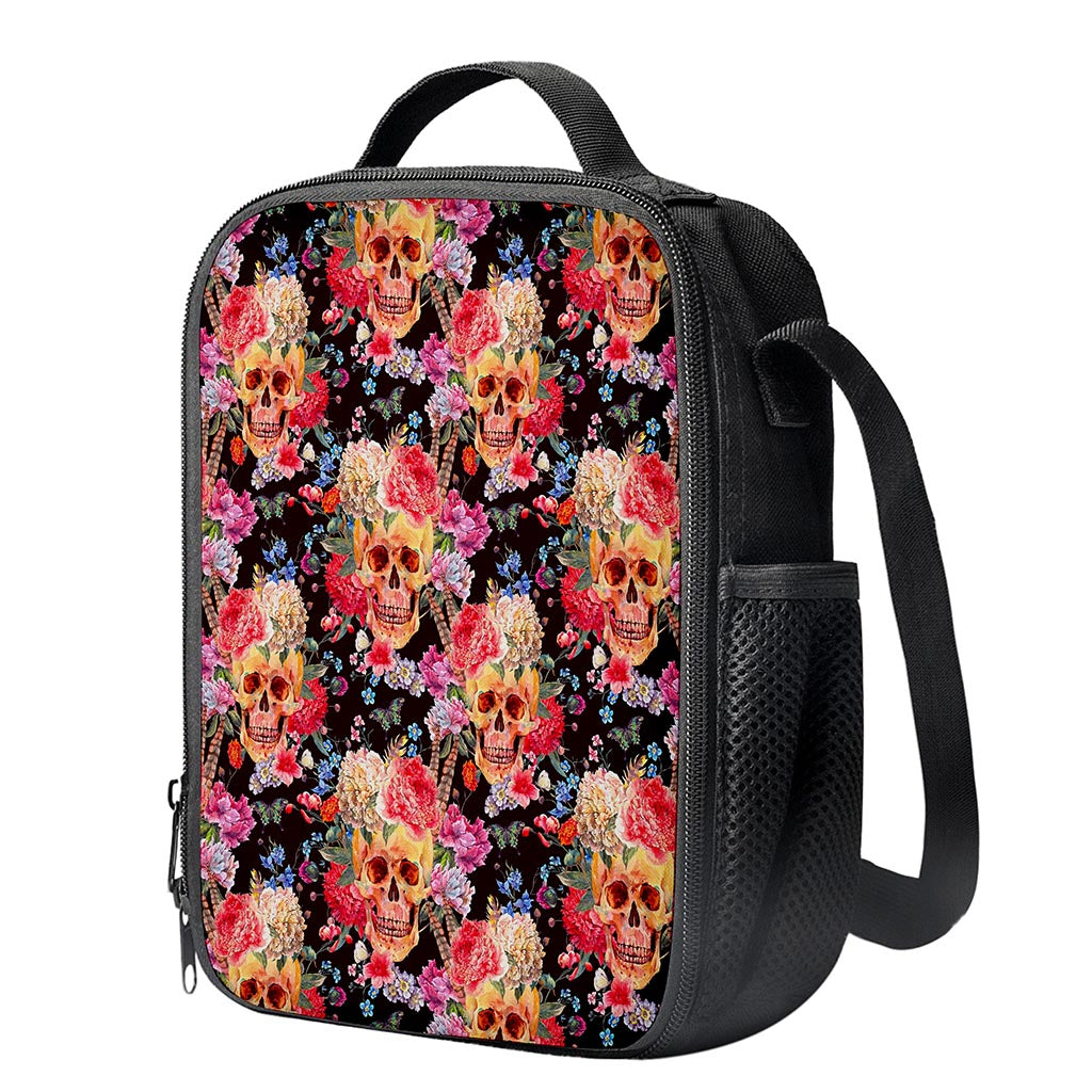 Blossom Peony Skull Pattern Print Crossbody Lunch Bag
