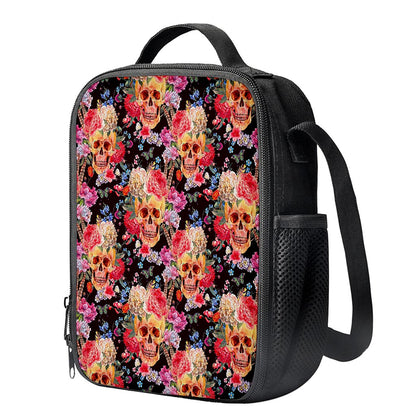 Blossom Peony Skull Pattern Print Crossbody Lunch Bag