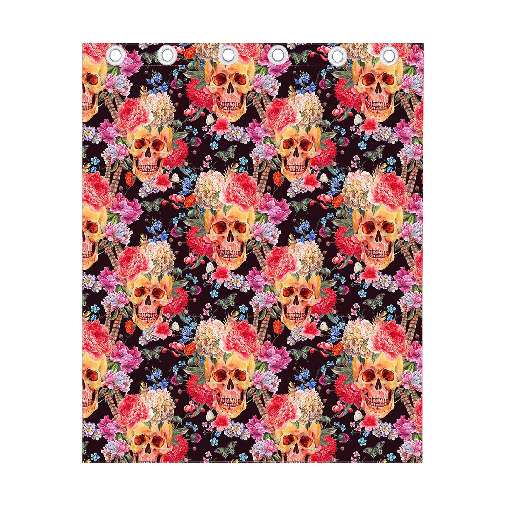 Blossom Peony Skull Pattern Print Curtain