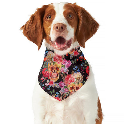 Blossom Peony Skull Pattern Print Dog Bandana