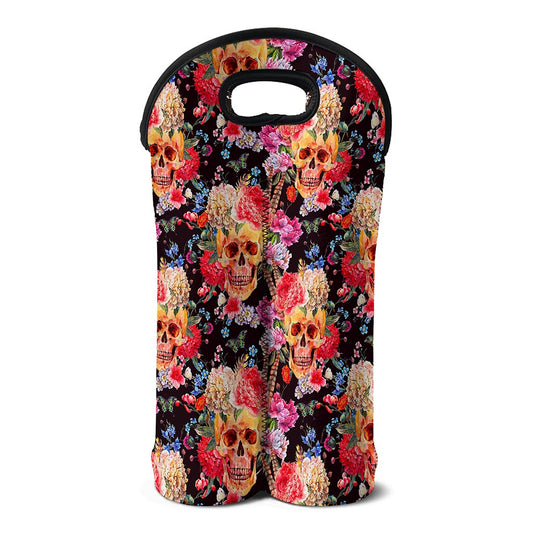 Blossom Peony Skull Pattern Print Double Neoprene Wine Tote