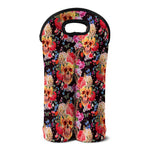 Blossom Peony Skull Pattern Print Double Neoprene Wine Tote