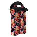 Blossom Peony Skull Pattern Print Double Neoprene Wine Tote