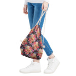 Blossom Peony Skull Pattern Print Drawstring Bag