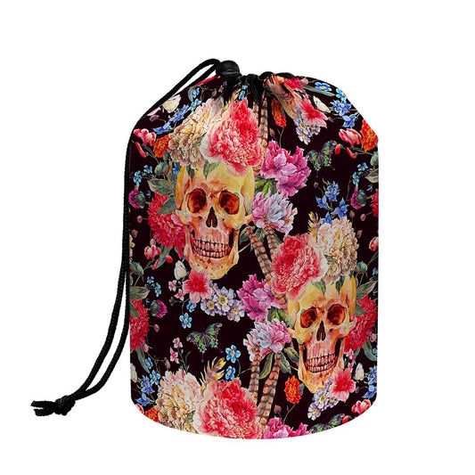 Blossom Peony Skull Pattern Print Drawstring Makeup Bag