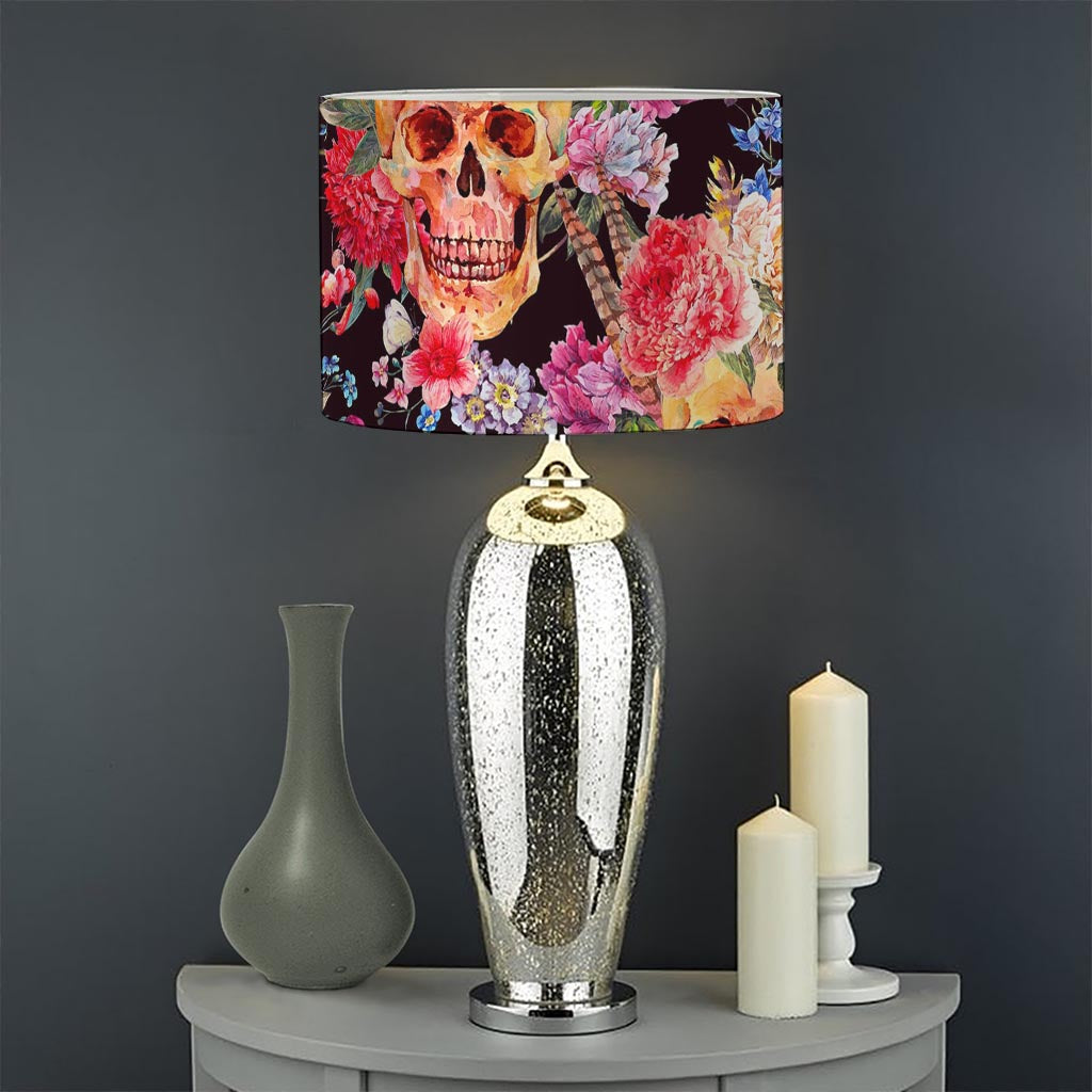 Blossom Peony Skull Pattern Print Drum Lamp Shade