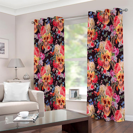 Blossom Peony Skull Pattern Print Extra Wide Grommet Curtains