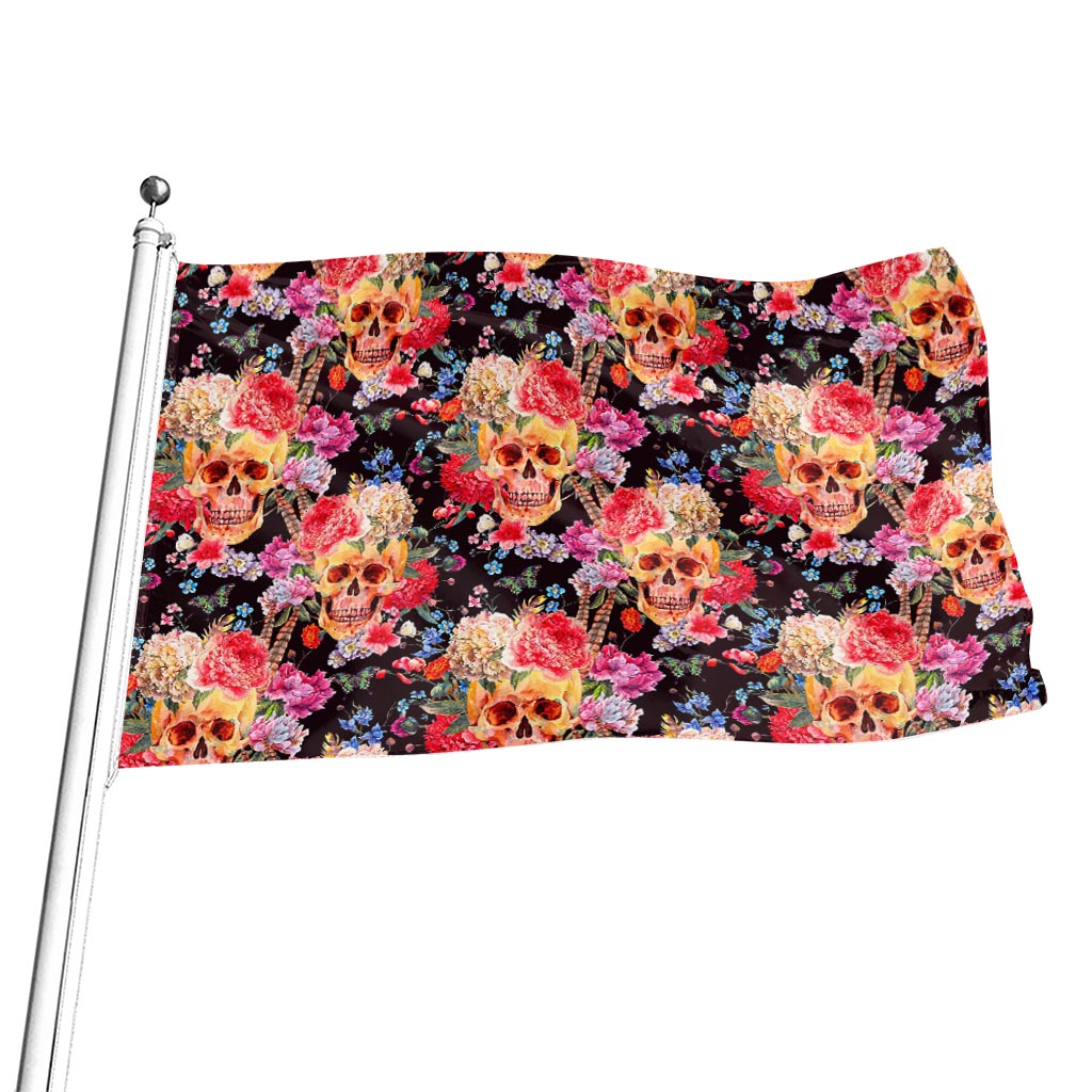 Blossom Peony Skull Pattern Print Flag