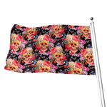 Blossom Peony Skull Pattern Print Flag
