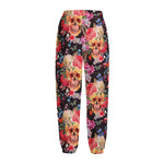 Blossom Peony Skull Pattern Print Fleece Lined Knit Pants