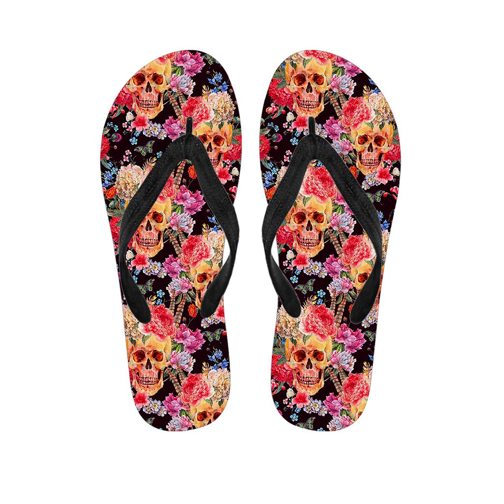Blossom Peony Skull Pattern Print Flip Flops