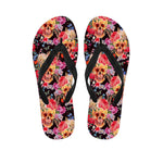 Blossom Peony Skull Pattern Print Flip Flops