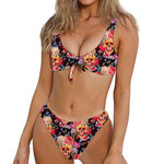 Blossom Peony Skull Pattern Print Front Bow Tie Bikini