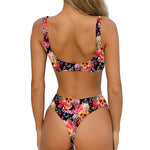 Blossom Peony Skull Pattern Print Front Bow Tie Bikini
