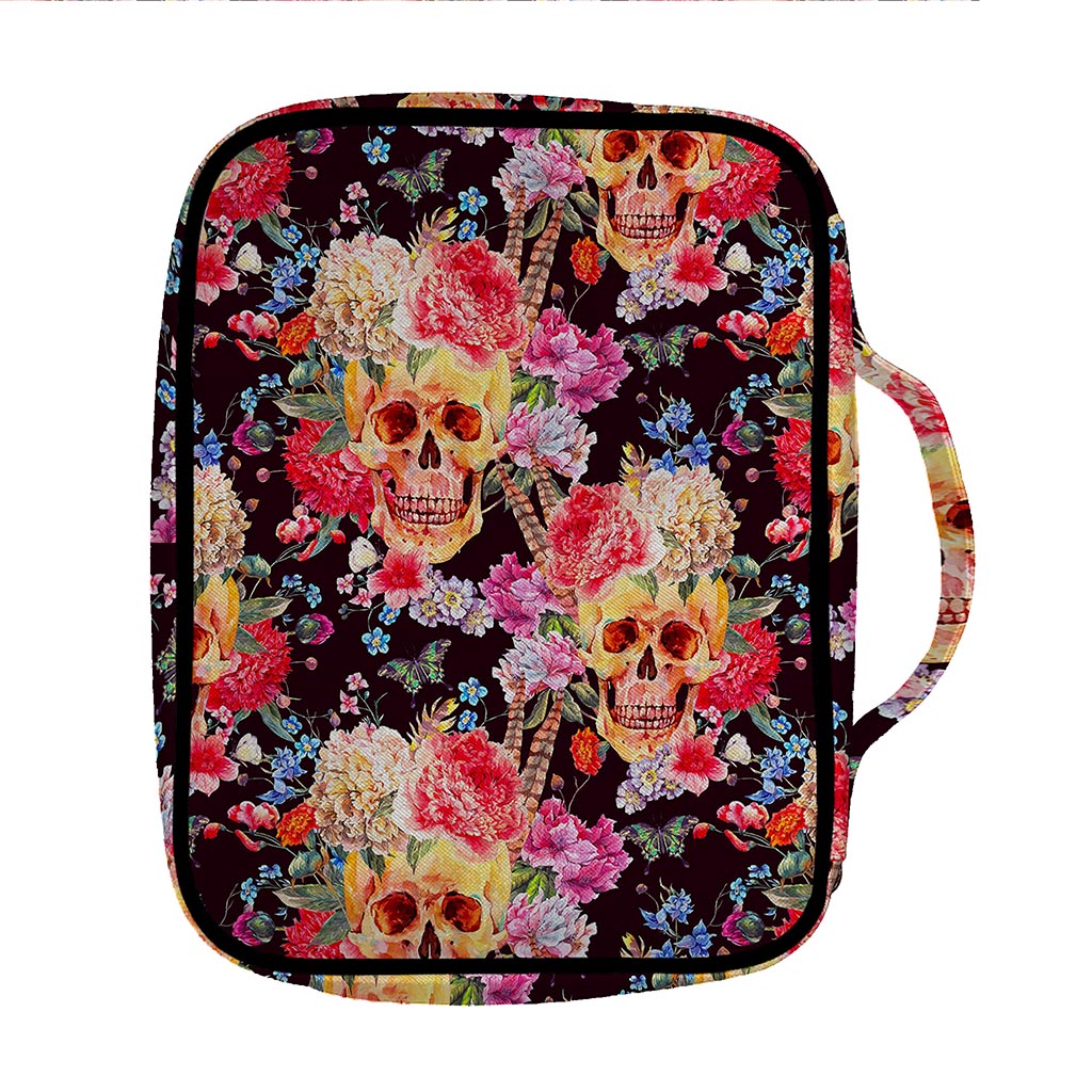 Blossom Peony Skull Pattern Print Front Pocket Bible Bag