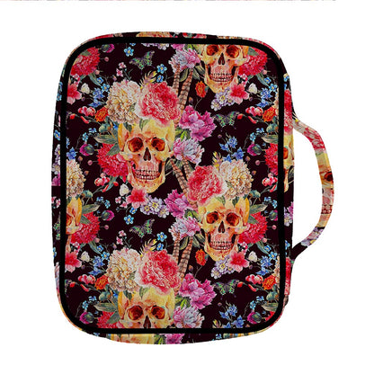 Blossom Peony Skull Pattern Print Front Pocket Bible Bag
