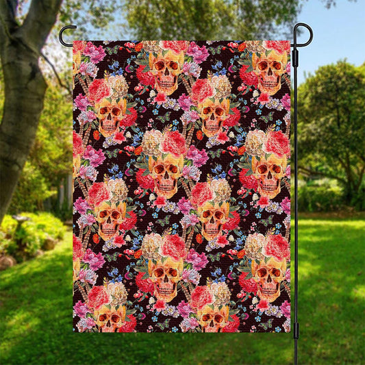 Blossom Peony Skull Pattern Print Garden Flag