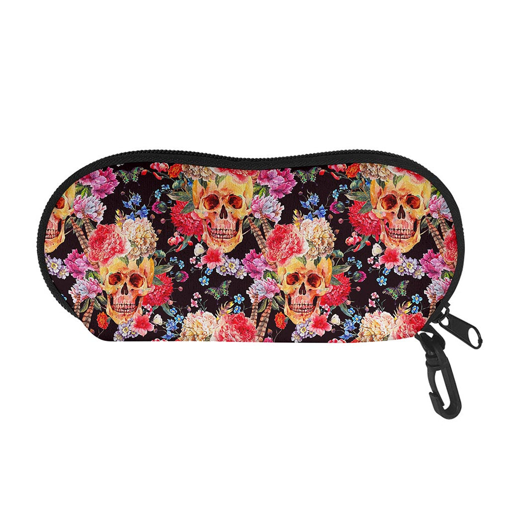 Blossom Peony Skull Pattern Print Glasses Case