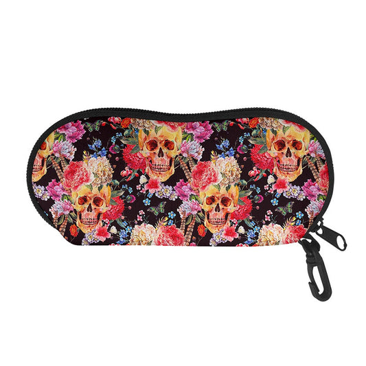 Blossom Peony Skull Pattern Print Glasses Case
