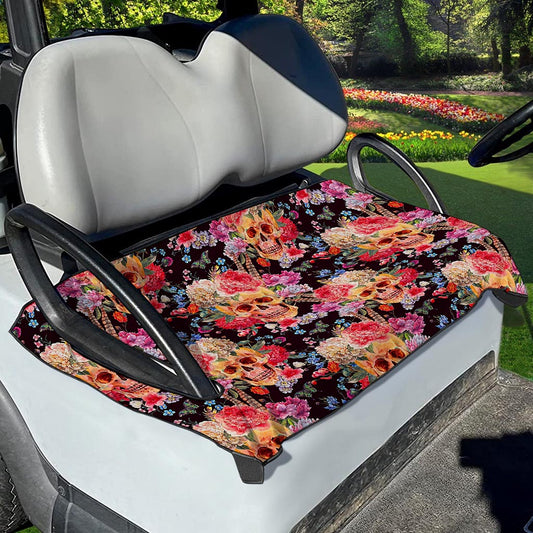 Blossom Peony Skull Pattern Print Golf Cart Seat Cover