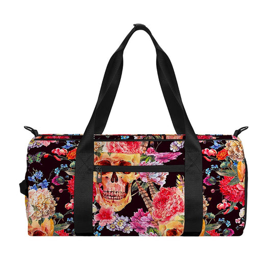 Blossom Peony Skull Pattern Print Gym Bag