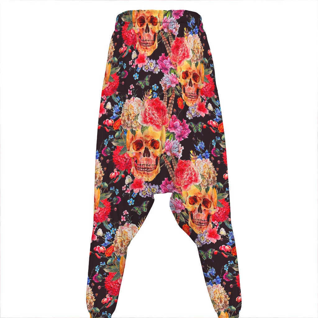 Blossom Peony Skull Pattern Print Hammer Pants