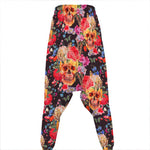 Blossom Peony Skull Pattern Print Hammer Pants