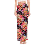 Blossom Peony Skull Pattern Print High Slit Maxi Skirt