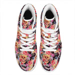 Blossom Peony Skull Pattern Print High Top Leather Sneakers